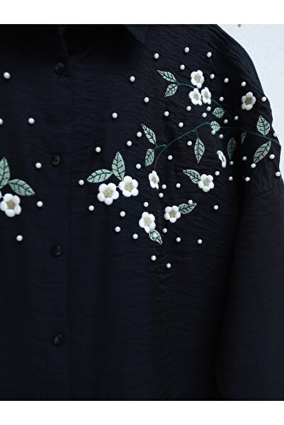 Modamorfo Daisy Embroidered Spray Pearl ing - fekete