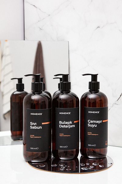 homence Liquid Soap Dishwashing Detergent Bleach Sticker Plastic Bottle Set Amber Soap Dispenser 500ml
