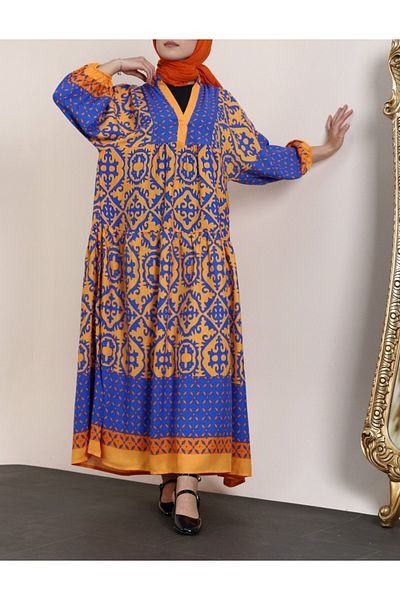 Modamorfo Kleid aus Viskose mit V-Ausschnitt und Fledermausärmeln