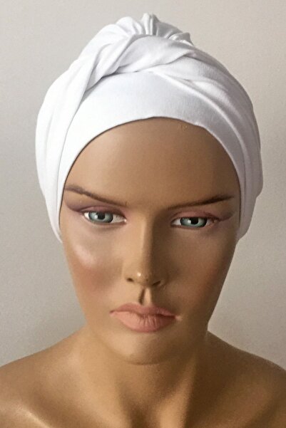 Vera Ready Turban Bonnet Twisted Banded Combed Cotton Bonnet White Twist Women's Hijab Bonnet with Twist Band External Bonnet