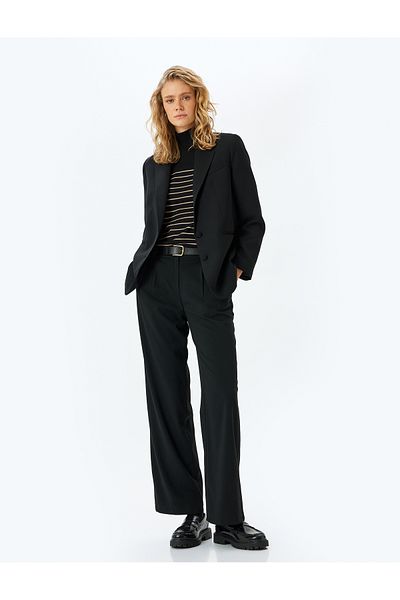 Koton Belt Detailed Wide Leg Fabric Trousers with Pockets