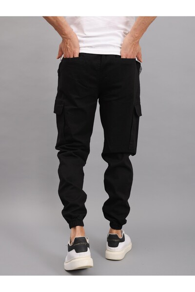 YXC Trend Maker Linen Fabric Elastic Leg Cargo Pants Men's Slim Fit Jogger Pants Black