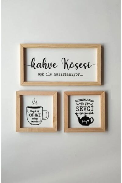 Wooden Factory Mutfak, Çay, Kahve Köşesi, Ahşap Çerçeveli Tablo Seti