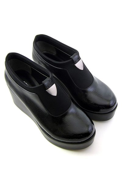 Erkan Saçmacı Sofia Exclusive Black Stretch Buckle Wedge Heeled Shoes