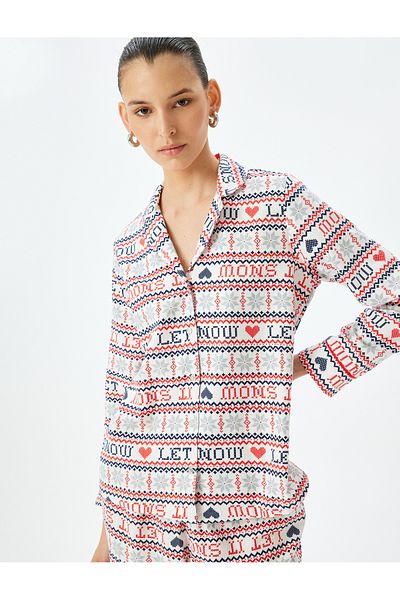 Koton Baumwollhemd-Pyjama-Oberteil mit Neujahrsmotiv