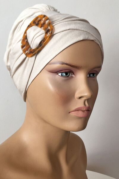 Vera Έτοιμο καπό τουρμπάνι με αγκράφα Χτενισμένο βαμβακερό καπό μπεζ