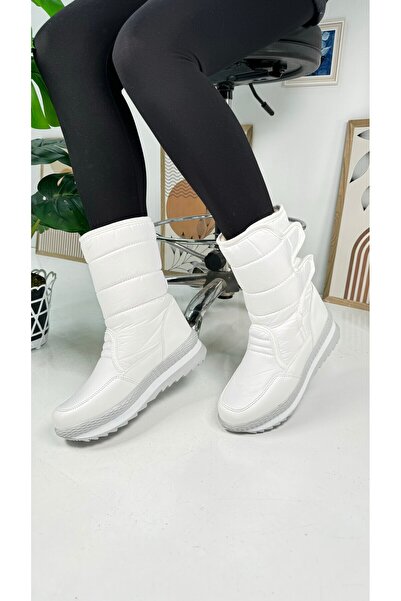 Nstil Günlük Unisex Yetişkin Çocuk Beyaz Kar Botu Içi Kürklü Cırt Cırtlı Kaymaz Taban Ayakkabı 802