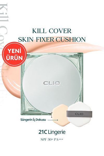 CLIO Clio Mat Cushion - Lasting All Day, Skin Fixer, Spf50+ Pa+++ Foundation Kill Cover (21C Lingerie)