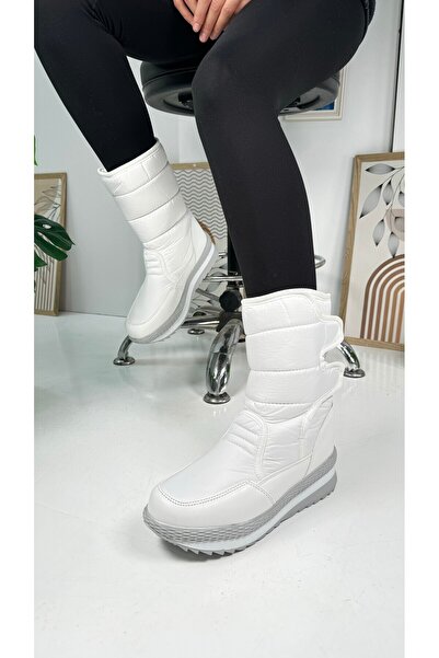 Nstil Günlük Unisex Yetişkin Çocuk Beyaz Kar Botu Içi Kürklü Cırt Cırtlı Kaymaz Taban Ayakkabı 802