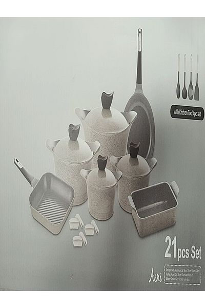 NEOFLAM ,Aeni,Cooking set,21pcs,Cast Aluminum,Nonstick Coating,Suitable for all stove,Warm Marble.