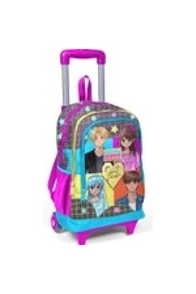 Coral High Gri Albastru Roz Rucsac școlar cu trei compartimente cu model anim...