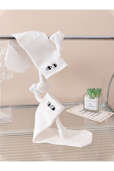 WORTHY SOCKS 4 ζευγάρια λευκοί μαγνήτες που κρατούν τα χέρια Κάλτσες γνωριμιών Αθλητικές κάλτσες
