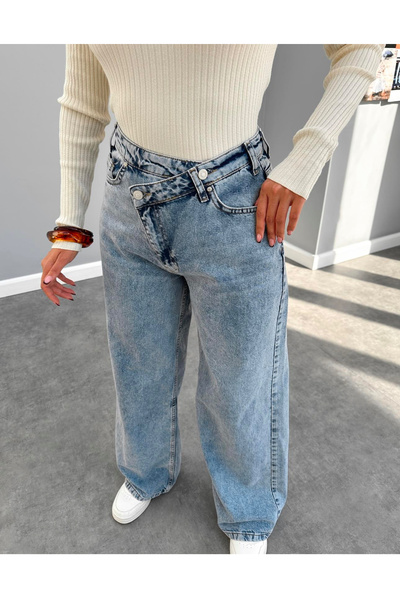 ALYA BUTİK Pantaloni Jean cu detaliu nasturi