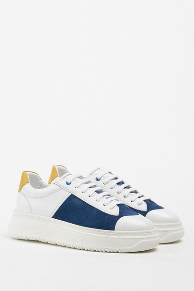 Galliano Shoes Colmar Genuine Leather White Soft Blue Suede Eva Ready Sole Sneaker