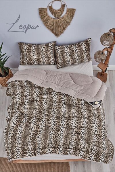 MARLA HOME Leopard Pattern Premium Welsoft Cotton Double Sided Fluffy Double Sleeping Set