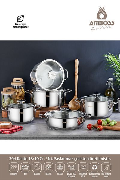 Amboss 10 Pieces Cool Induction Compatible Stainless Steel Cookware Set