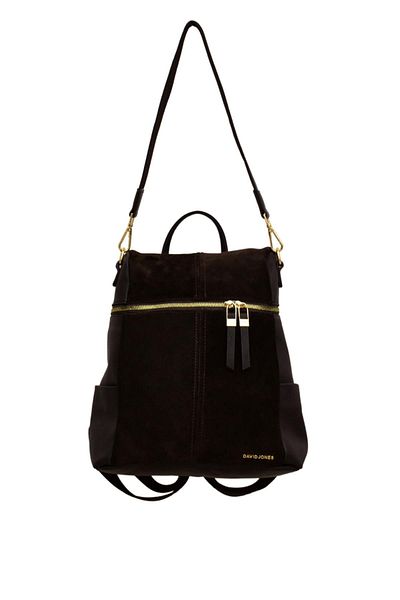 David Jones Color Suede Backpack, Crossbody Bag, Soft Vegan Leather Shoulder Bag, Casual Suede Bag