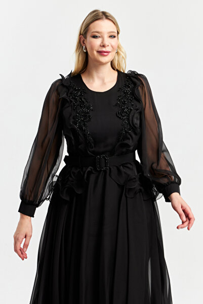 İnce işleme detaylı Uzun Abiye Şifon Elbise