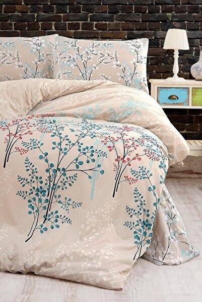 LaLiva Ramo Di Fiore Double Duvet Cover Set with Elastic Sheet Natural Healthy Ranforce Cotton