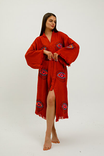 MONO %100 pamuk tasarım nazar göz baskılı müslin kimono bornoz sabahlık