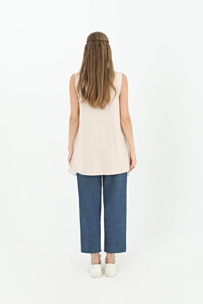 Puane Women's Sleeveless Tulle Detailed Underwear Tunic - 10270Tun - Beige