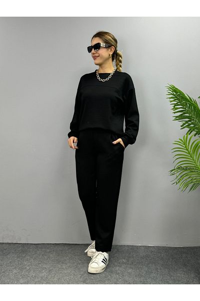 Moka Shopin Mokashopin Women's Long Sleeve Crew Neck Viscose Two Thread Blouse and Pants Double Set