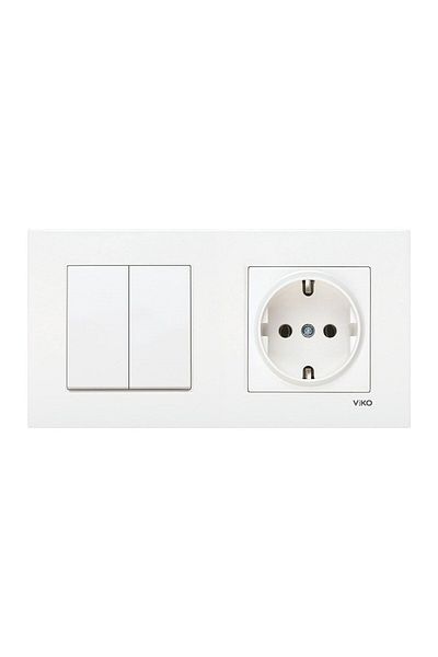 VİKO Torunoğlu Elektrik Viko Karre White Set of 2 Commutator and Grounded Socket (Double Frame)