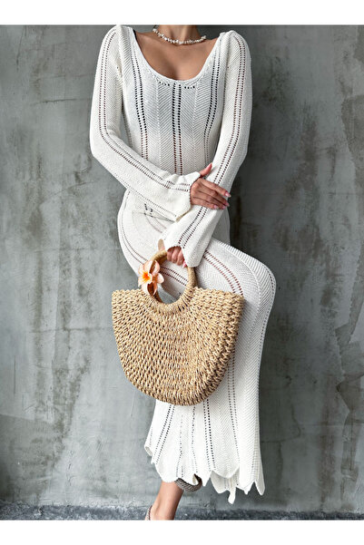 Angel Mia Rochie lungă din tricot Ecru tricotaj cu aspect dantelat