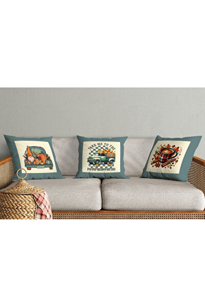 Evmila Set de huse de pernă din 3 piese din catifea cu model de toamnă 43x43 ...