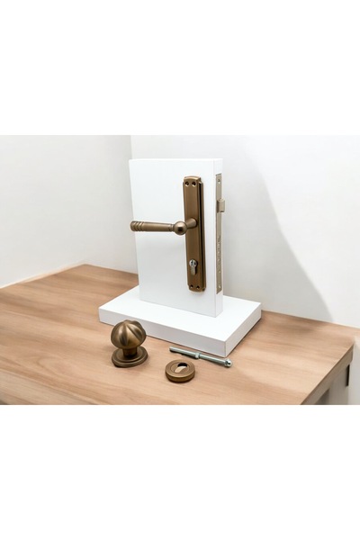 KOLDOOR Osmanli Mat Antik Sarı Yale Çelik Kapı Kolu Sol Basar + Mevlana Kapı Tokmağı Ve Rozeti