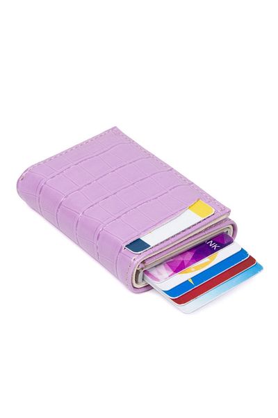 Newish Women's Crocodile Leather Aluminum Mechanism Sliding Card Holder Wallet, Automatic Wallet Rfid Blocking
