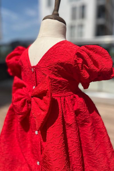 Bertuğ Bebek Girl's Red Patterned Crepe Baby Dress