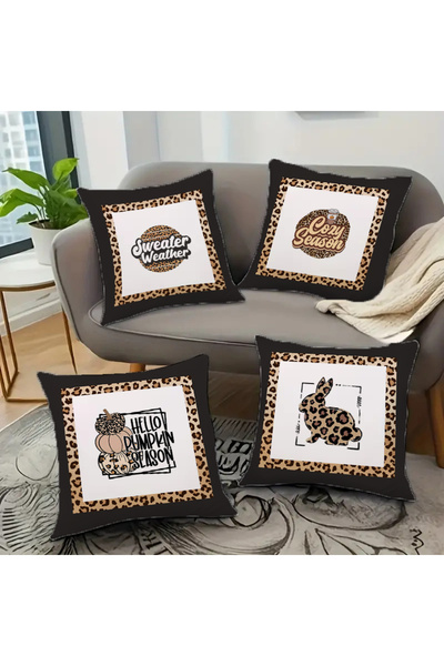 Evmila Комплект от 4 калъфа за възглавници с есенен мотив от кадифе 43x43 cm ...