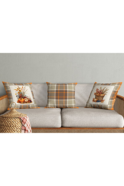 Evmila Set de huse de pernă din 3 piese din catifea cu model de toamnă 43x43 ...