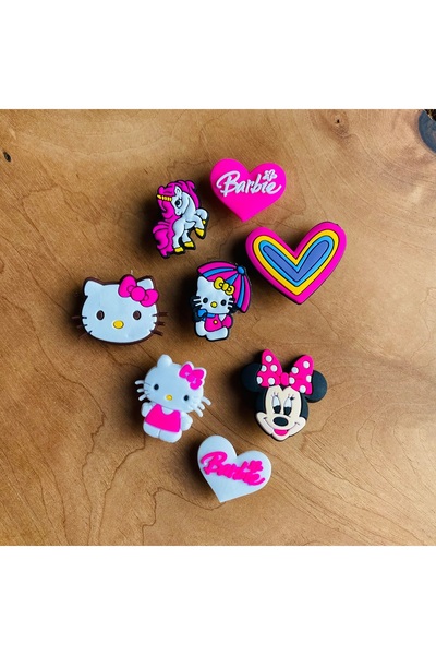 Crocs Jibbitz Terlik Süsü 8 Li Set Hello Kitty,Kalp, Kalp Barbie, Minnie Mouse