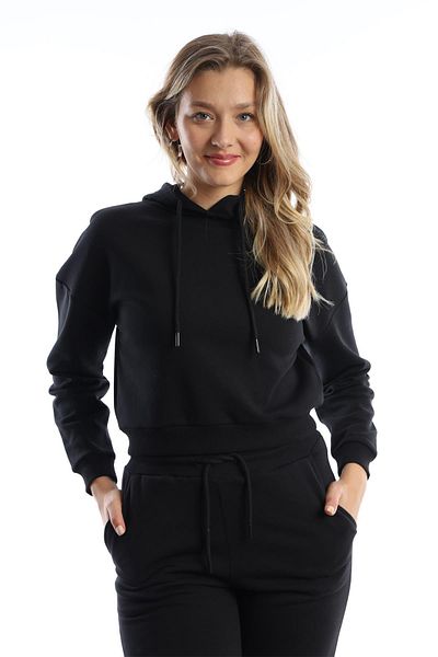 Polo State Hooded Jogger Sweatshirt and Black Sweatpants - 3 Thread Women's Tracksuit Set