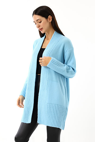 Devinka Women's Oversize Wide Fit Soft Textured Pocket Knitwear Cardigan