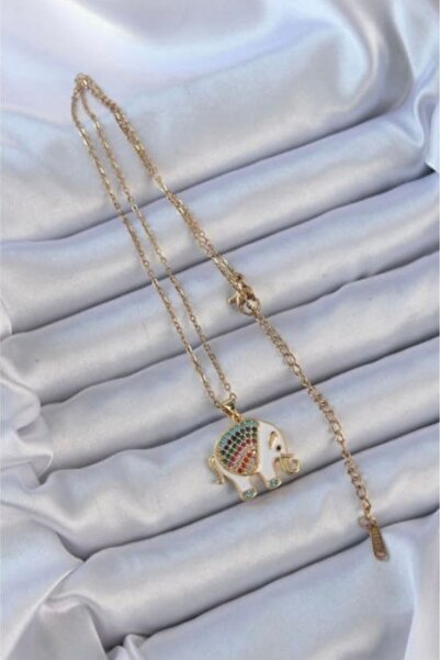 DEMOKAN Kadın Çelik Kolye Klasik Zincir Renkli Taşlı Fil Kolye