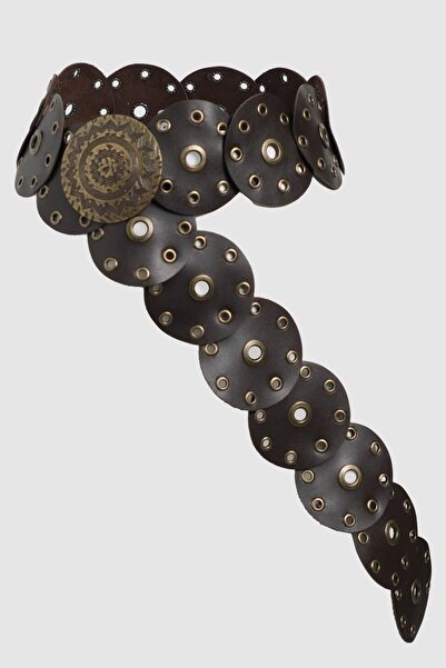 WOMAN VISION Dámský hnědý opasek z umělé kůže s medailonem a sponou v kovbojském stylu 24W37002