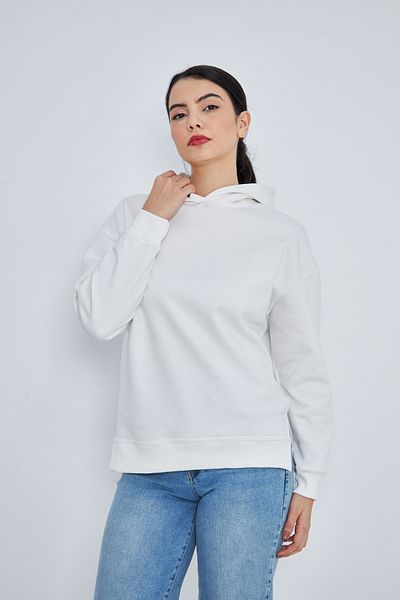 DAB Ecru Hooded Skirt Slit Sweatshirt