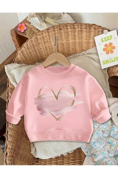 AEMİ Dečija majica Heart Štampano 3 Thread B okrugla kragna roze