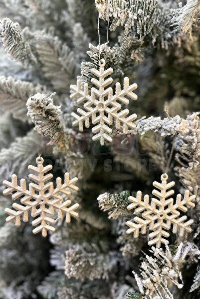 New Bliss Decor Studio 3'lü Yılbaşı Ağacı Simli Kar Tanesi Süs Beyaz 8 cm