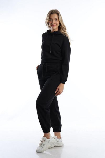 Polo State Hooded Jogger Sweatshirt and Black Sweatpants - 3 Thread Women's Tracksuit Set