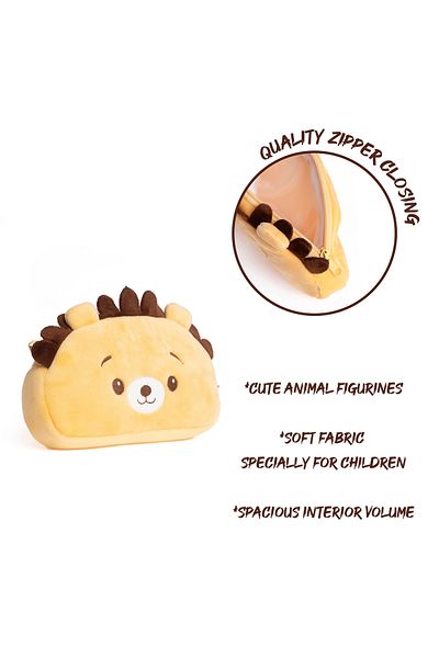 VUKİ Lion Shaped Plush Horizontal Pencil Case with Zipper