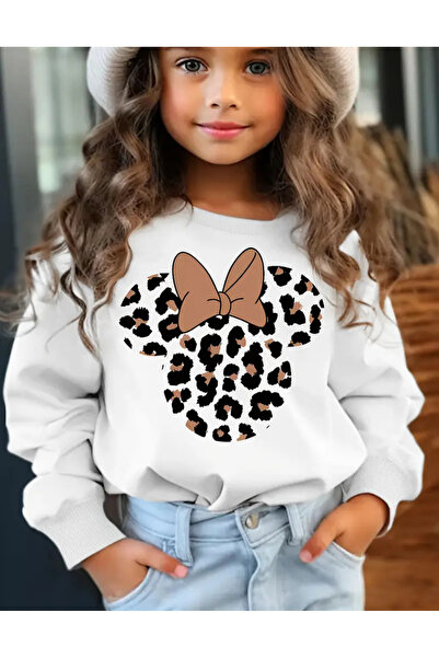 AEMİ Hanorac alb cu guler rotund cu 3 fire cu imprimeu Minnie Mouse pentru copii