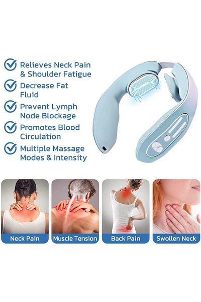 COOYA Neck Massage, Portable Cordless with Heat for Pain Relief Lymphatic Drainage Machine with 12 Modes