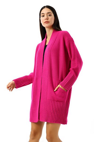 Devinka Women's Oversize Wide Fit Soft Textured Pocket Knitwear Cardigan