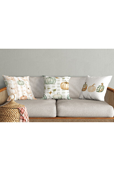 Evmila Set de huse de pernă din 3 piese din catifea cu model de toamnă 43x43 ...