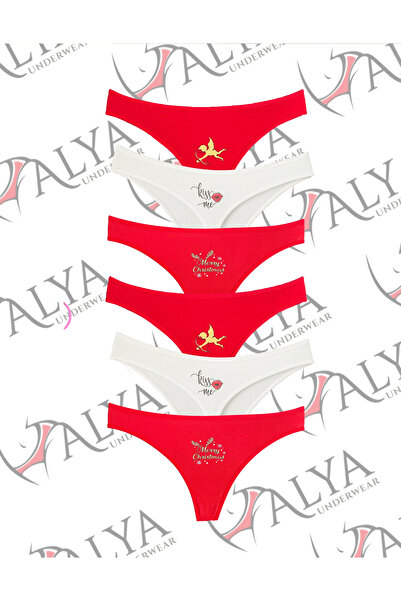 ALYA UNDERWEAR Baskılı Tanga Külot, Kırmızı String 6'lı Paket