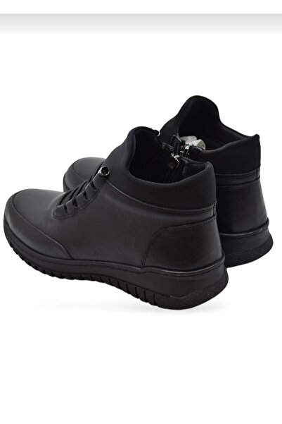 Özkan Ayakkabı SİYAH TAM ORTOPEDİK HAKİKİ DERİ LASTİKLİ FERMUARLI KIŞLIK ANNE KADIN BOT